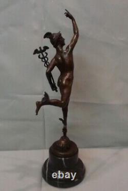 Nude Mercury Statue Sculpture in Art Deco Style Solid Bronze Signed