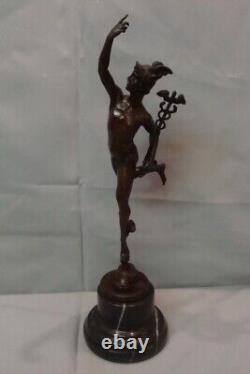 Nude Mercury Statue Sculpture in Art Deco Style Solid Bronze Signed