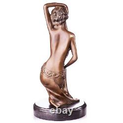 Nude Woman Sculpture Art Deco in Bronze on Black Marble after Milo