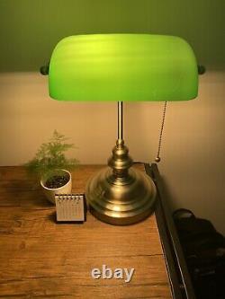 Office Lamp Banquier Ancient Bronze Notary Art Deco Opaline Green Vintage XX