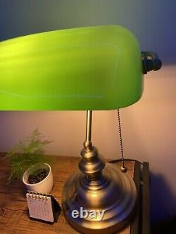 Office Lamp Banquier Ancient Bronze Notary Art Deco Opaline Green Vintage XX