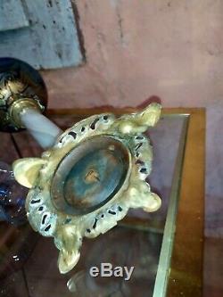 Oil Lamp Loetz Bronze Marble Art Deco Glass Oil Lamp 71cm Iridescent