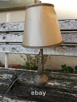 Old 1900-30 Chromed Bronze Lamp Foot Muguette Decoration, Muller, Daum