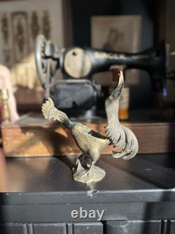 Old Brass Rooster Sculpture Animal Art Deco Beautiful Patina