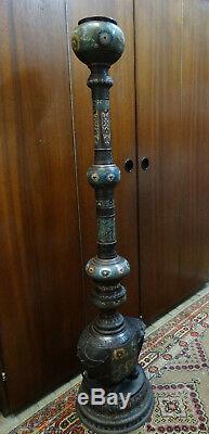 Old Bronze Lamp Stand With Cloisonné Enamels Origin Japan (c4)