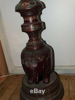 Old Bronze Lamp Stand With Cloisonné Enamels Origin Japan (c4)