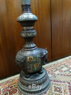 Old Bronze Lamp Stand With Cloisonné Enamels Origin Japan (c4)