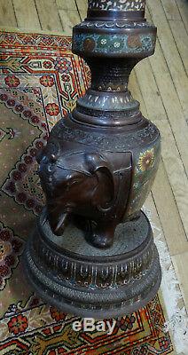 Old Bronze Lamp Stand With Cloisonné Enamels Origin Japan (c4)