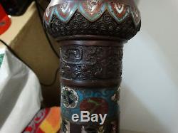 Old Bronze Lamp Stand With Cloisonné Enamels Origin Japan (c4)