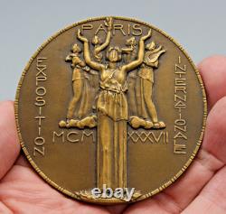 Old Bronze Medal Paris Exhibition Dammann 1937 Art Deco Arts and Techniques