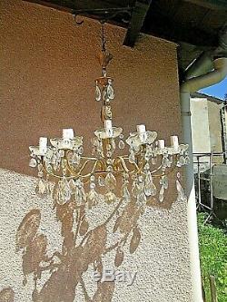 Old Large Louis XV Chandelier With Crystal Pendants And Gilded Bronze-12 Branches