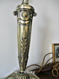 Old Large Massive Bronze Lamp Silver Tulip Muller Brothers Molded Glass