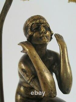 Old Lounge Lamp Art Deco Solid Bronze Patinated Naked Woman Sitting Column