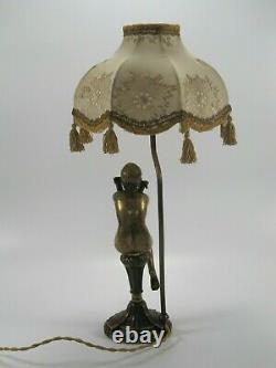 Old Lounge Lamp Art Deco Solid Bronze Patinated Naked Woman Sitting Column