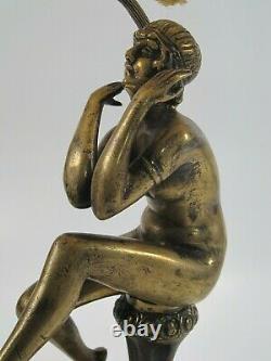 Old Lounge Lamp Art Deco Solid Bronze Patinated Naked Woman Sitting Column