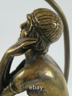 Old Lounge Lamp Art Deco Solid Bronze Patinated Naked Woman Sitting Column