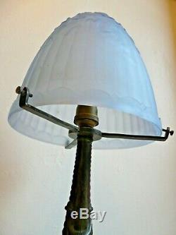 Old Mushroom Lamp Art Deco Glass Dome Foot Bronze Blue Mold Press