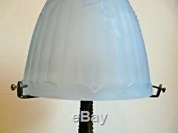 Old Mushroom Lamp Art Deco Glass Dome Foot Bronze Blue Mold Press