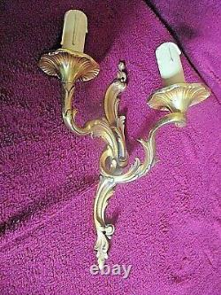 Old Pair Of Louis XV Wall Appliques In Gilded Bronze-2 Plant Branches