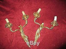 Old Pair Of Wall Sconces Louis XVI Ormolu-2 Plant Branches