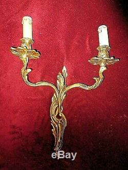 Old Pair Of Wall Sconces Louis XVI Ormolu-2 Plant Branches