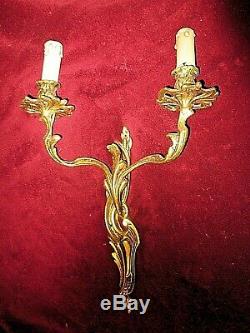 Old Pair Of Wall Sconces Louis XVI Ormolu-2 Plant Branches