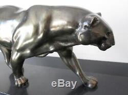Old Rulas Large Sculpture Panther. Regulates Patina Bronze. Art Deco