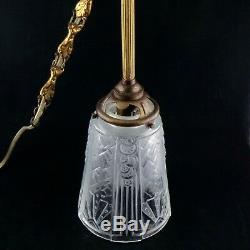 Old, Tulip Lamp Art Deco Glass & Bronze, Lamp Glass Shade, Muller / Degue