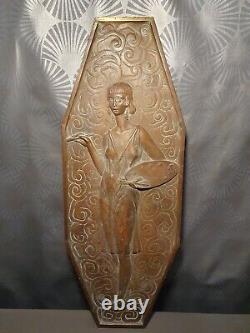 Old bronze plaque sculpture art deco 1930 erotic female painter 47cm