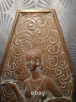 Old bronze plaque sculpture art deco 1930 erotic female painter 47cm