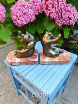 Old pair of Art Deco bronze bookends Bear