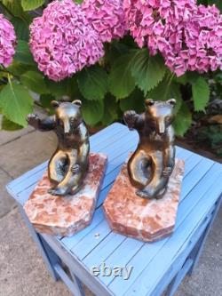 Old pair of Art Deco bronze bookends Bear