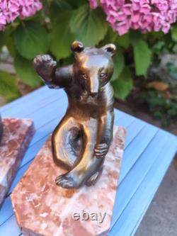 Old pair of Art Deco bronze bookends Bear