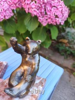 Old pair of Art Deco bronze bookends Bear