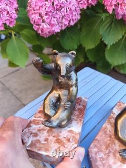 Old pair of Art Deco bronze bookends Bear