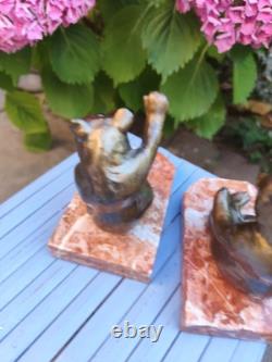 Old pair of Art Deco bronze bookends Bear