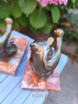 Old pair of Art Deco bronze bookends Bear