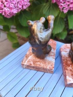 Old pair of Art Deco bronze bookends Bear