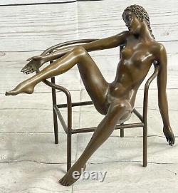 Original Chair Girl 100% Cast Bronze Statue Mario Nick Art Deco Home Decor