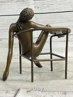 Original Chair Girl 100% Cast Bronze Statue Mario Nick Art Deco Home Decor