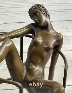 Original Chair Girl 100% Cast Bronze Statue Mario Nick Art Deco Home Decor