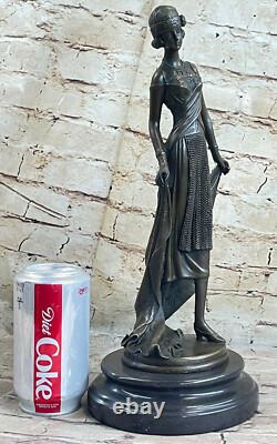 Original French Art Deco Brown Patinated Bronze Dancing Flapper Girl Sculpture