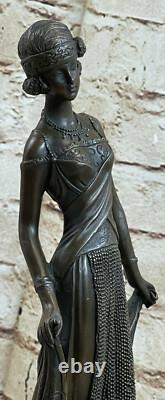 Original French Art Deco Brown Patinated Bronze Dancing Flapper Girl Sculpture