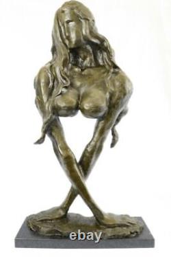 Original Modern Abstract Art Deco Brown Bronze Female Figurine Signed