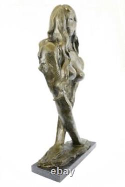 Original Modern Abstract Art Deco Brown Bronze Female Figurine Signed