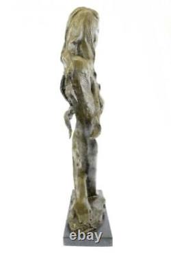 Original Modern Abstract Art Deco Brown Bronze Female Figurine Signed