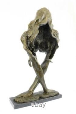 Original Modern Abstract Art Deco Brown Bronze Female Figurine Signed