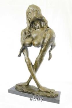 Original Modern Abstract Art Deco Brown Bronze Female Figurine Signed