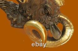 Original Ram Mascot Costume Bronze Head Sculpture Marble Base Statue Figure Art Deco