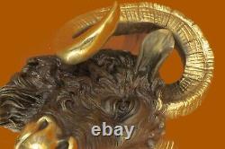 Original Ram Mascot Costume Bronze Head Sculpture Marble Base Statue Figure Art Deco